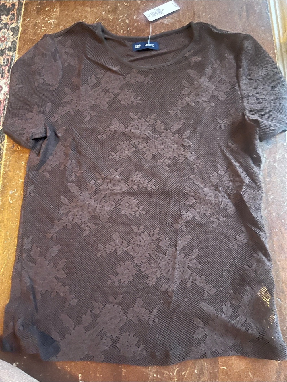GAP Brown Floral Texture lace Short-Sleeve Shirt